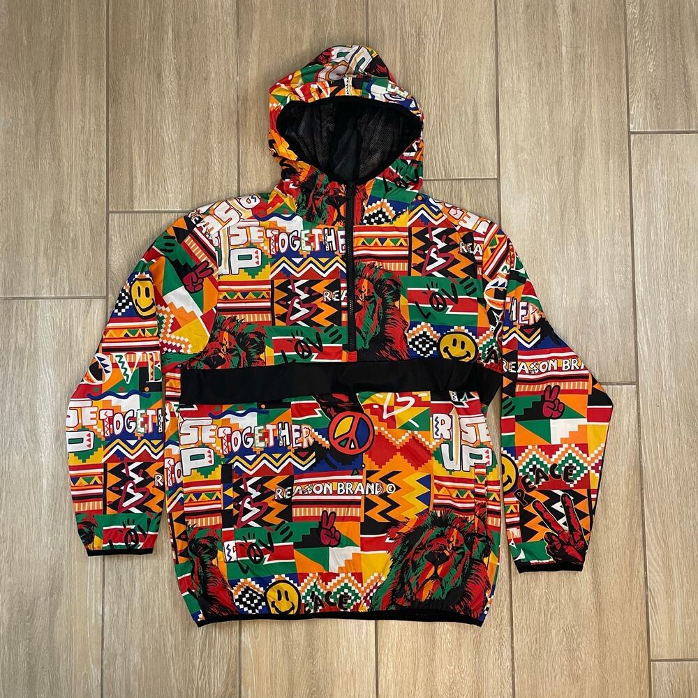 Reason Anorak Jacket Mens Large Multicolor Streetwear Pullover Hoodie NWT